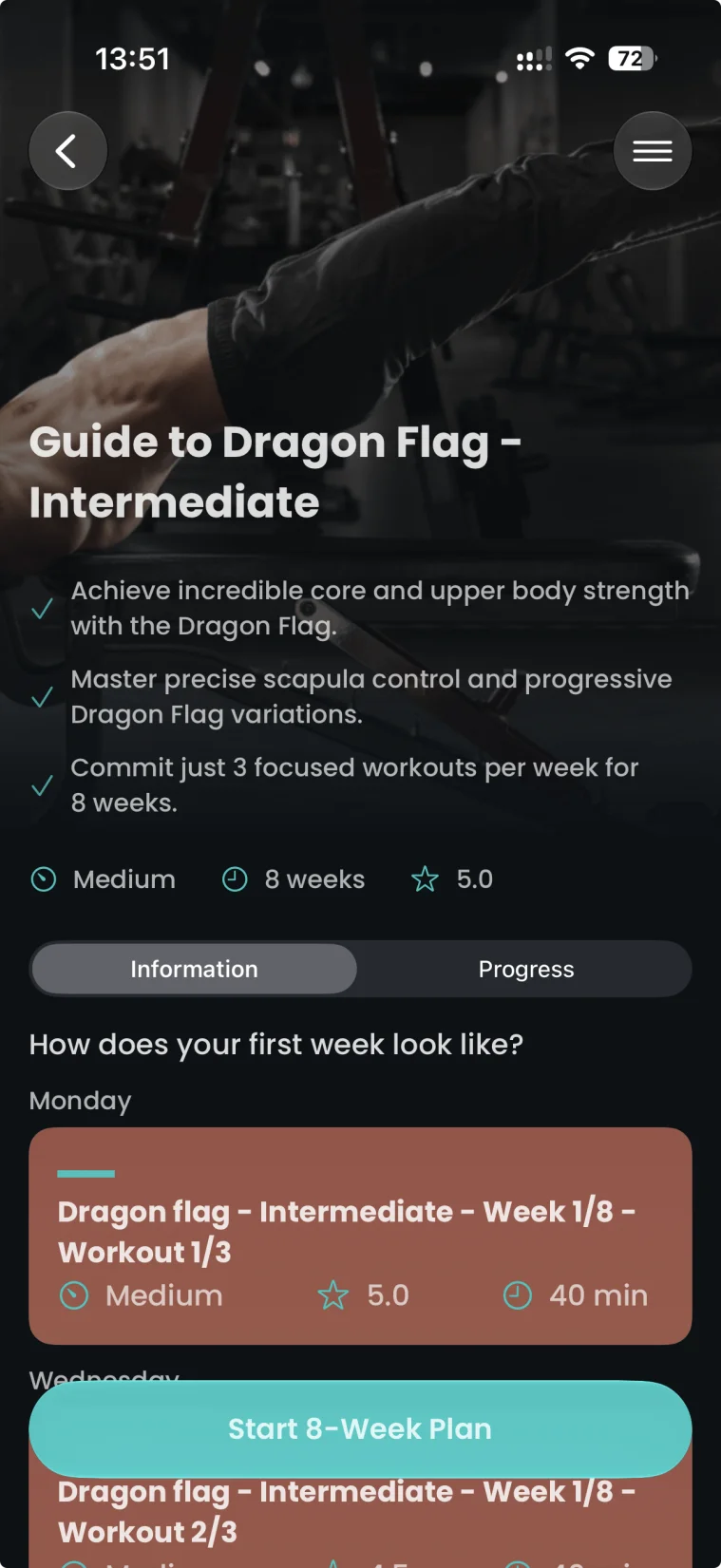 Caliverse 8-week Dragon Flag training plan