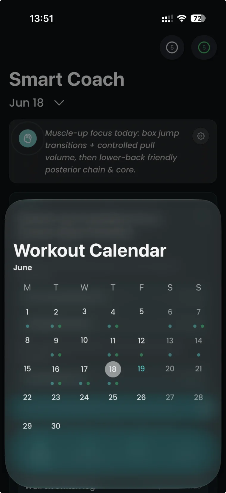 Caliverse workout calendar - your training week mapped out