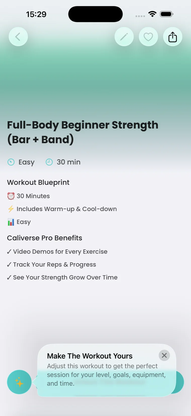 Caliverse workout detail with HD technique video
